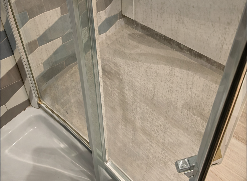 Cloudy glass surface before professional window washing